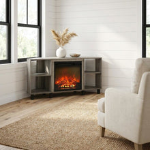 Wood TV stand with metal legs for up to 55-inch screens in French Oak Grey