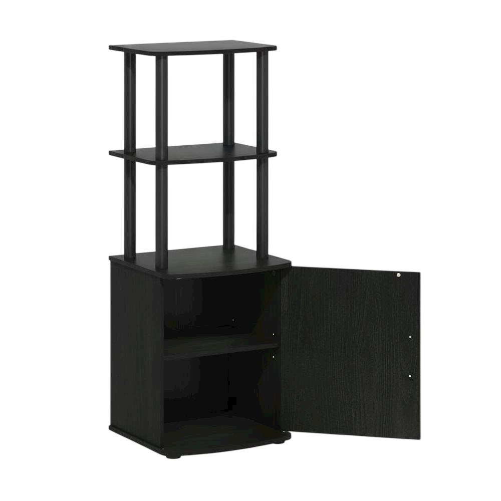 Wooden TV Stand with Storage Cabinet and Tall Design in Blackwood/Black