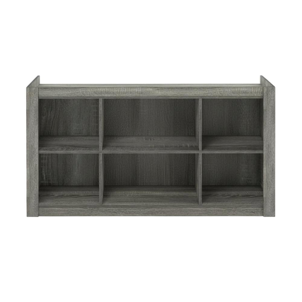 Wooden TV stand, open shelves, storage compartments, French Oak Grey finish