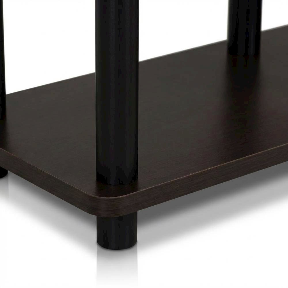 Dark Brown/Black 3-Tier TV Stand with Composite Wood and Plastic Poles