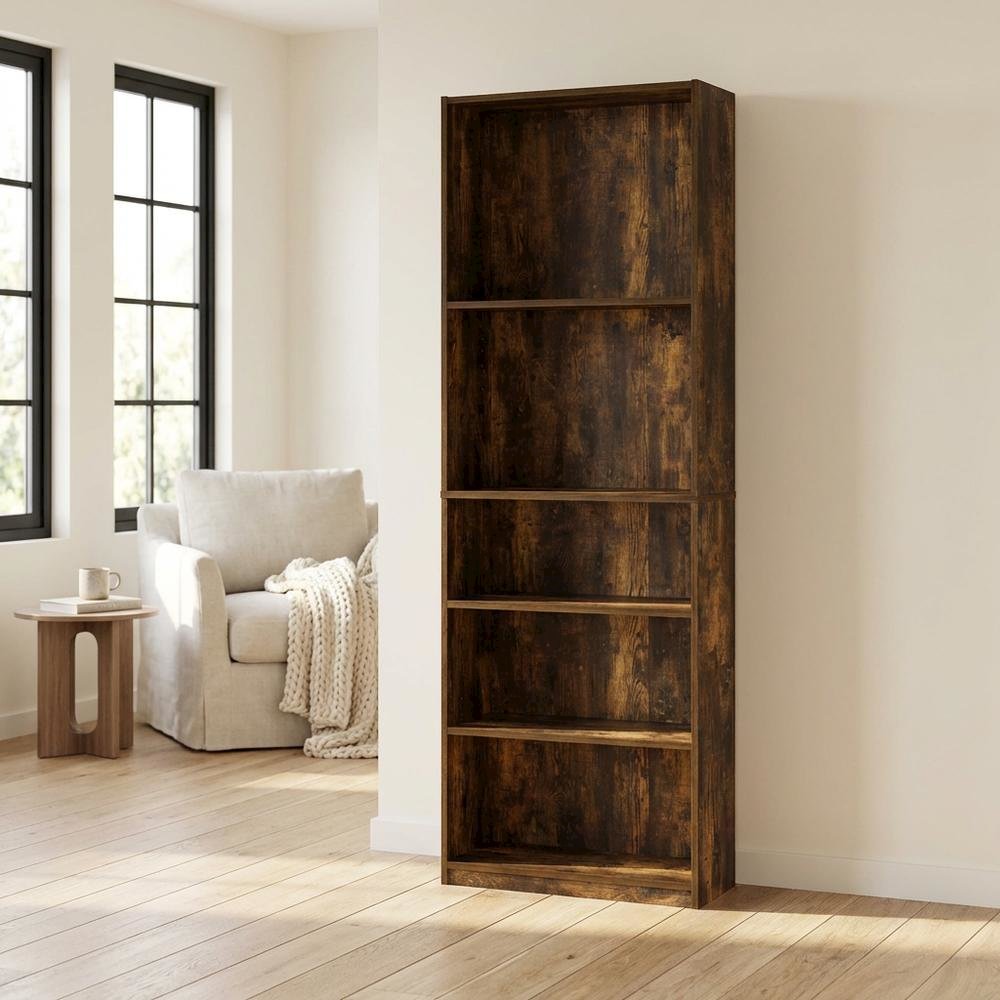Amber Pine 5-Shelf Bookcase with Sturdy Wood Construction, Living Room Storage