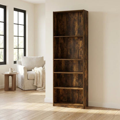 Amber Pine 5-Shelf Bookcase with Sturdy Wood Construction, Living Room Storage
