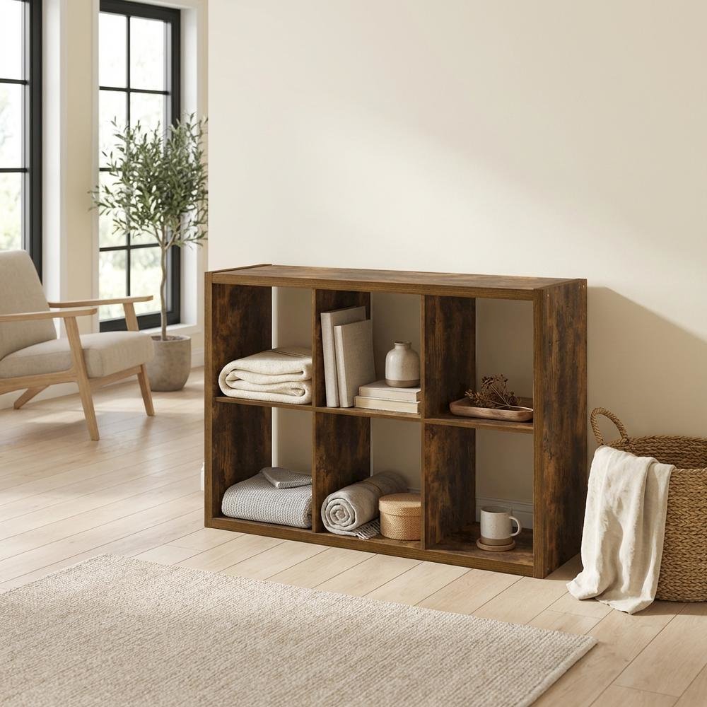 Wooden bookcase with spacious shelves for organized storage