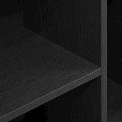 Black Manufactured Wood Bookcase with Open Shelving and Modern Design