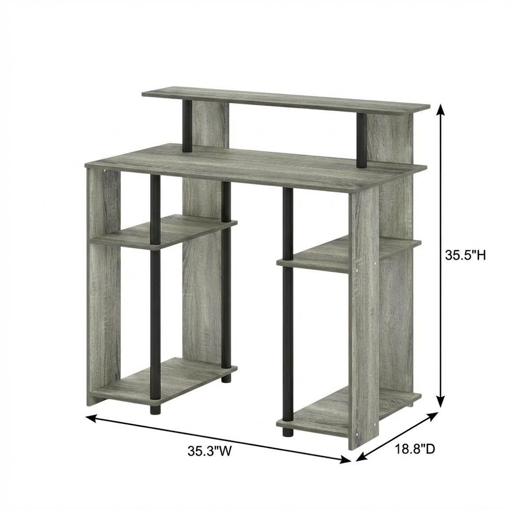 French Oak Grey/Black Computer Writing Desk with Modern Design, Sturdy
