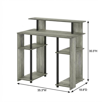 French Oak Grey/Black Computer Writing Desk with Modern Design, Sturdy