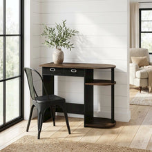 Computer workstation with Columbia Walnut, black finish, sleek design, durable