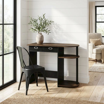 Computer workstation with Columbia Walnut, black finish, sleek design, durable