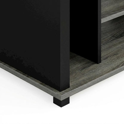 Wood Entertainment Center with Storage Bins in French Oak and Black Finish