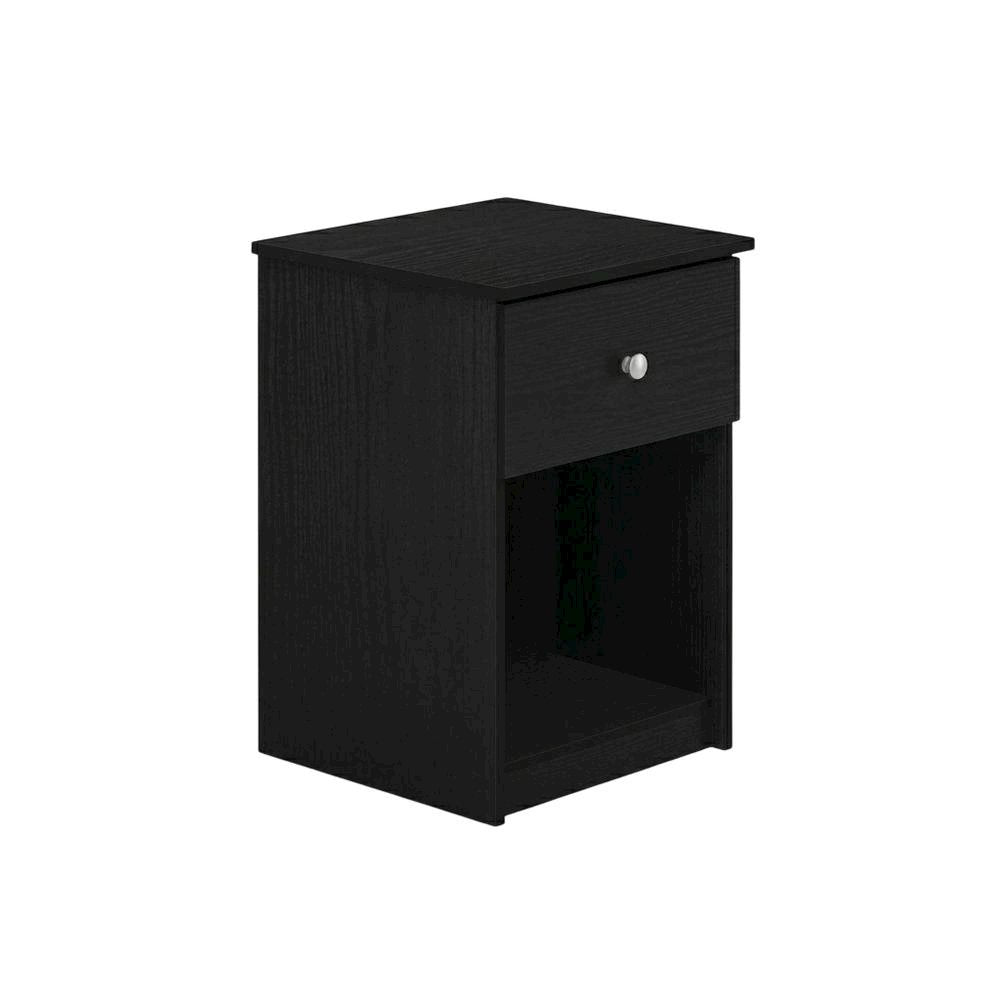 Black wood nightstand with one drawer and modern design