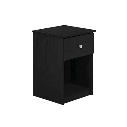 Black wood nightstand with one drawer and modern design