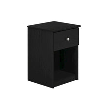 Black wood nightstand with one drawer and modern design
