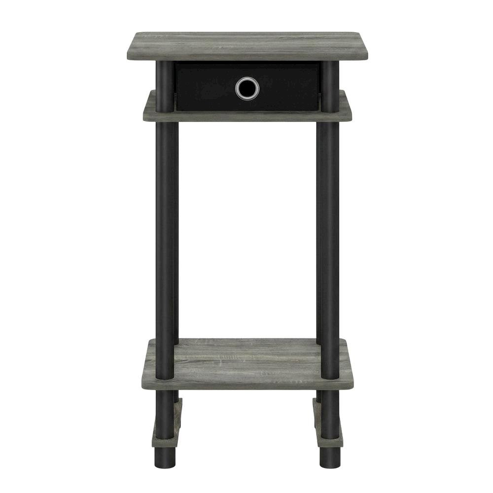 French Oak Grey and Black End Table Set with Storage Bins, Modern Style
