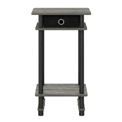 French Oak Grey and Black End Table Set with Storage Bins, Modern Style