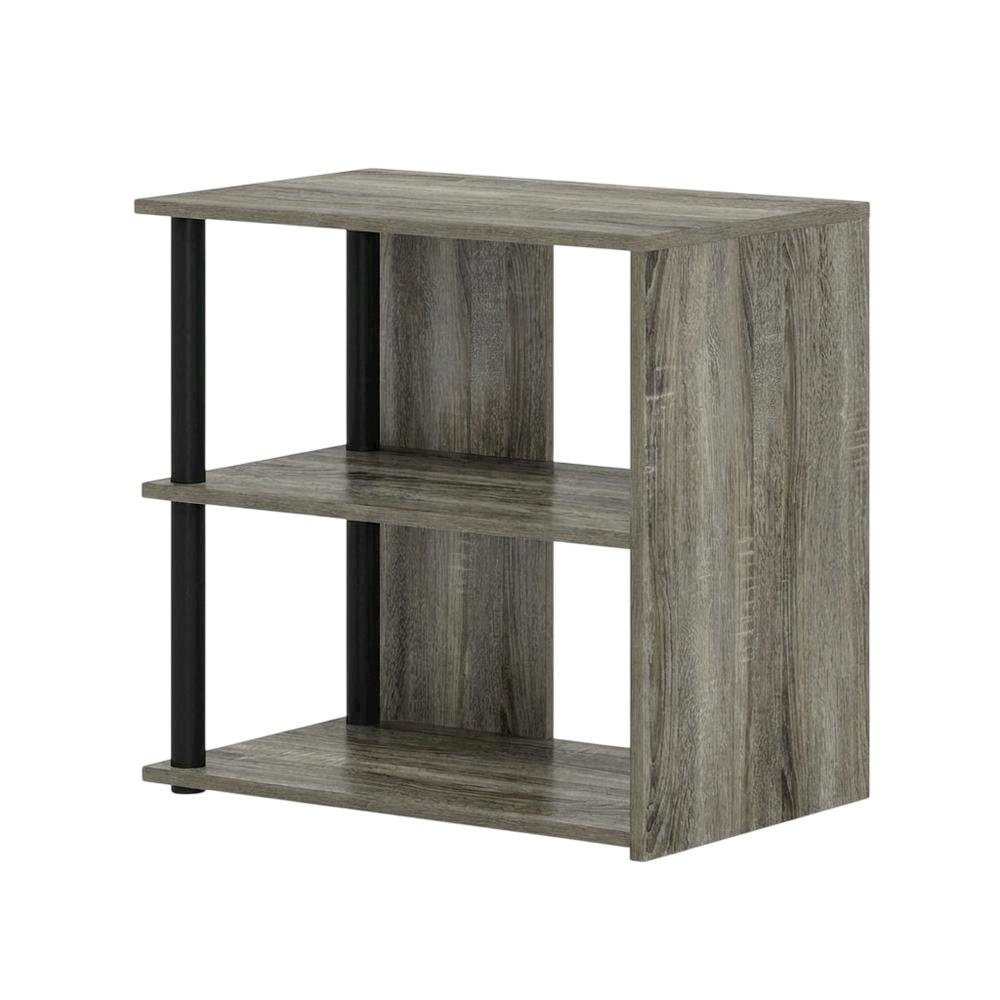 French Oak and Black Finish 2-Tier End Table with Stylish Storage