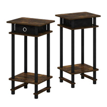 Amber Pine and Black Finish Tall End Tables with Storage Bins, Set of 2