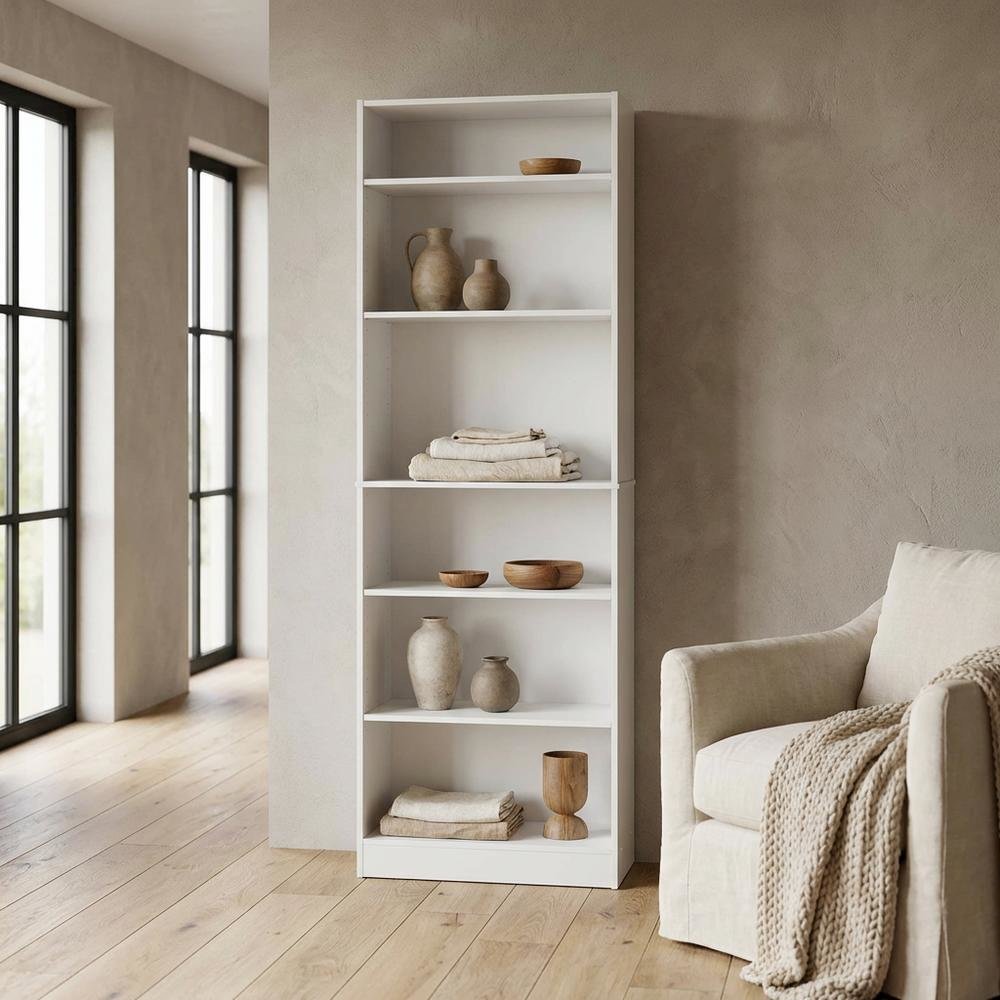 Wooden Bookcase in Classic Design with Adjustable Shelves for Living Room Spaces