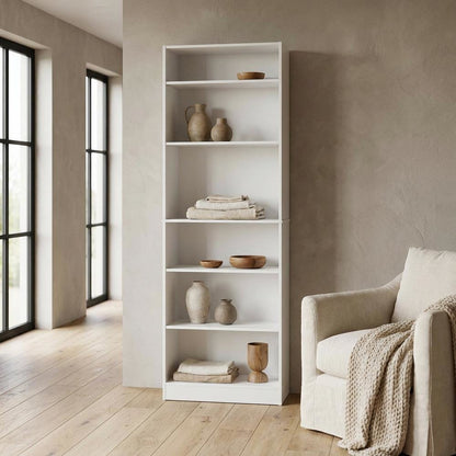Wooden Bookcase in Classic Design with Adjustable Shelves for Living Room Spaces
