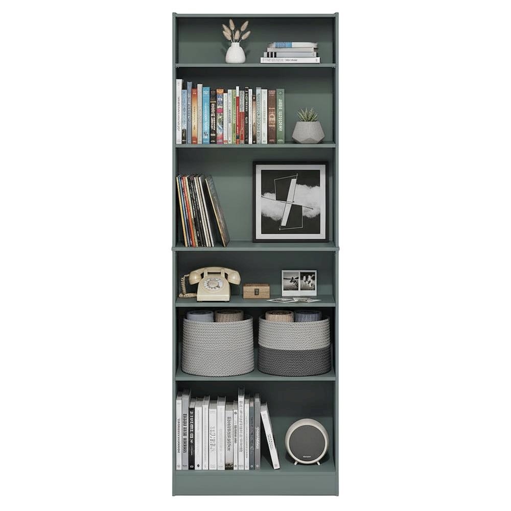 Wooden Bookcase in Classic Design with Adjustable Shelves for Living Room Spaces