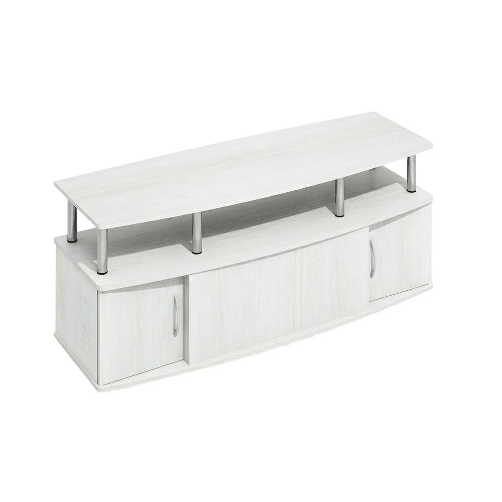 White wood entertainment center for TVs up to 55 inches with ample storage space