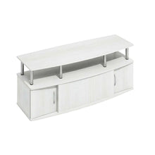 White wood entertainment center for TVs up to 55 inches with ample storage space