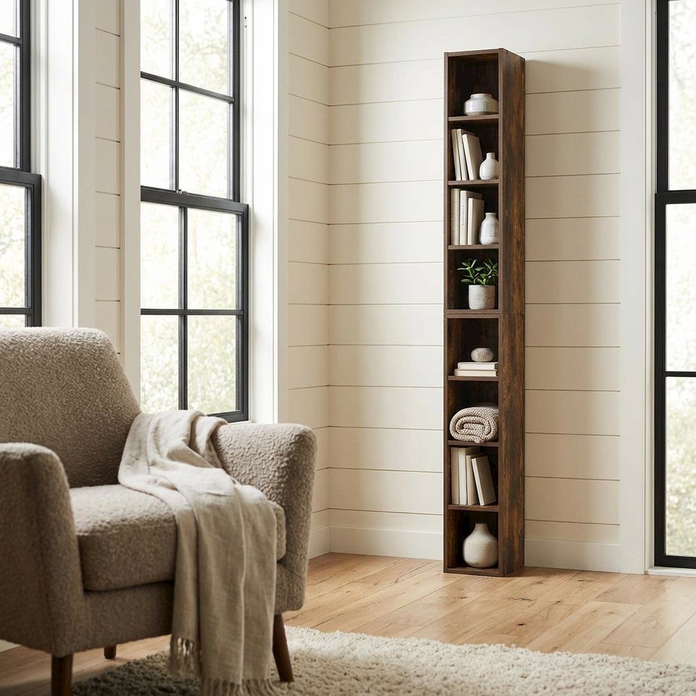 Amber Pine 8-Tier Bookcase with Space Saving Storage Shelf