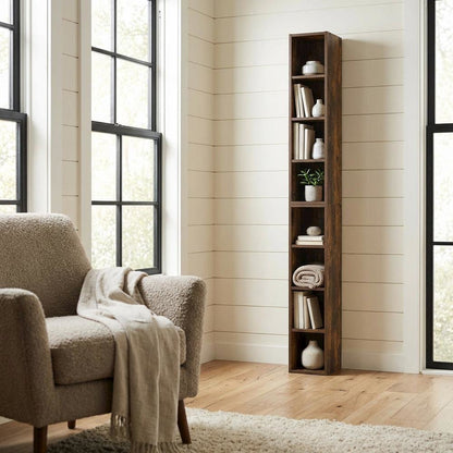 Amber Pine 8-Tier Bookcase with Space Saving Storage Shelf