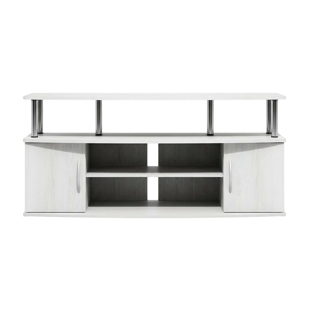 White wood entertainment center for TVs up to 55 inches with ample storage space