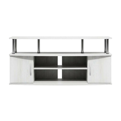 White wood entertainment center for TVs up to 55 inches with ample storage space