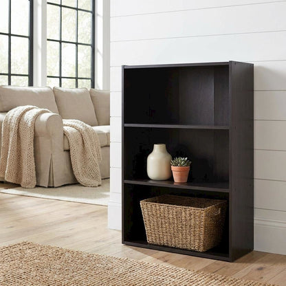 Espresso 3-Tier Open Shelf Bookcase with Modern Design and Sturdy Construction