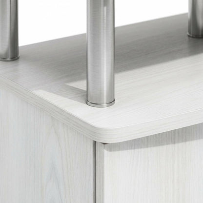 White wood entertainment center for TVs up to 55 inches with ample storage space