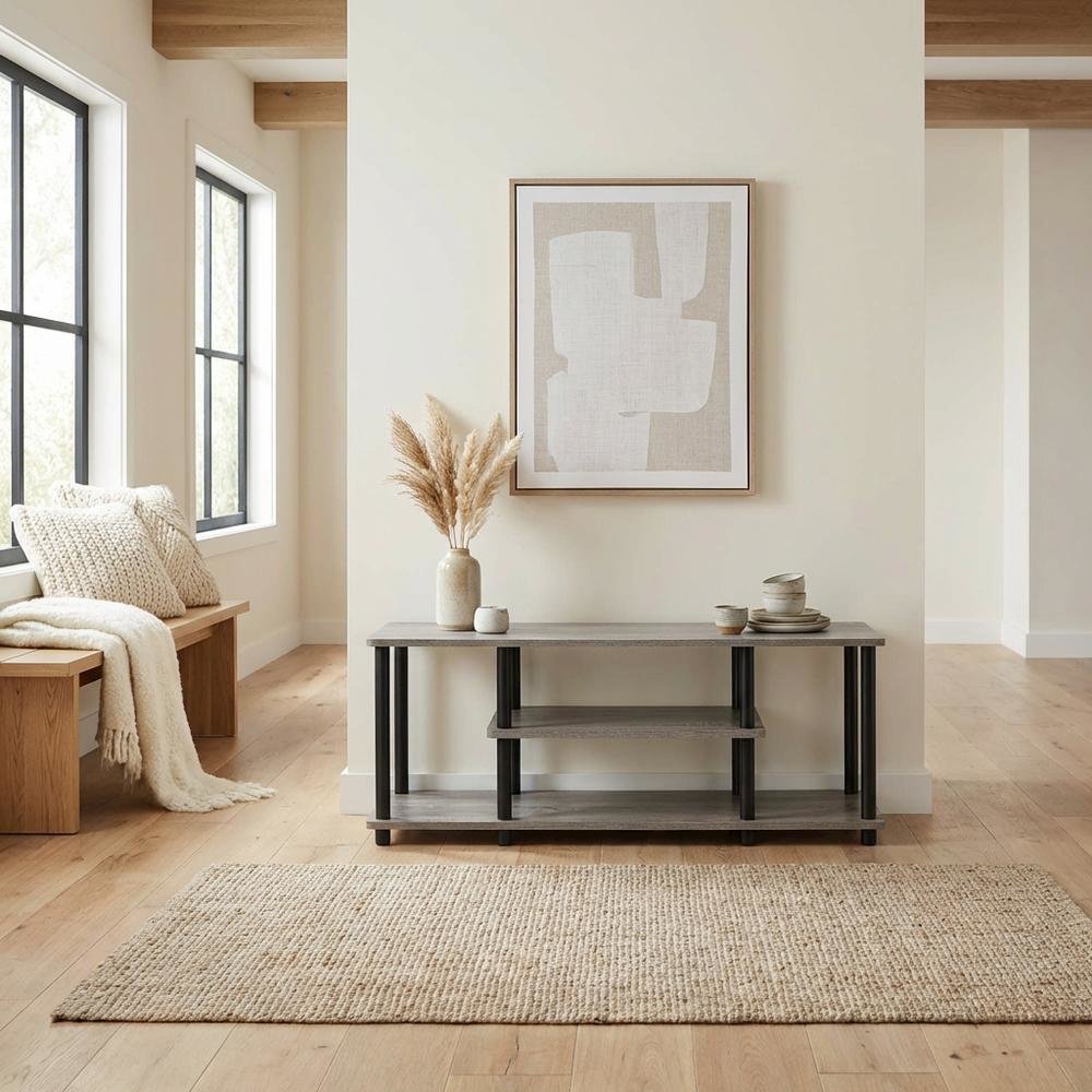French Oak Grey TV Stand with 3 Tiers and No Tools Assembly