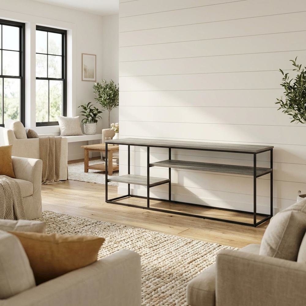 Modern TV Stand for 65 Inch TV with Wood Construction and Elegant Grey Finish