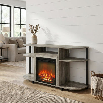 Gray entertainment center stand, fireplace insert, TV up to 55 inches, solid