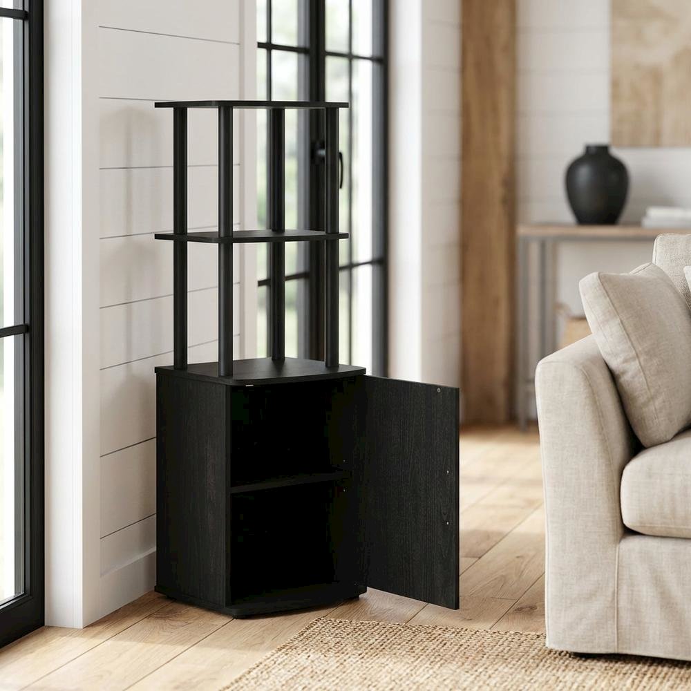 Wooden TV Stand with Storage Cabinet and Tall Design in Blackwood/Black