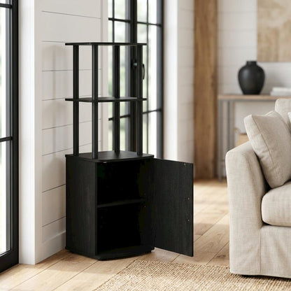 Wooden TV Stand with Storage Cabinet and Tall Design in Blackwood/Black