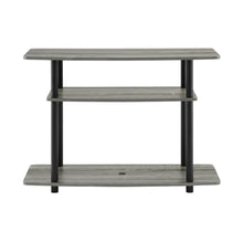 Wooden TV stand with French Oak Grey and Black finish, 3-Tier, No Tools Assembly
