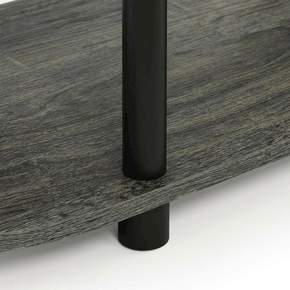 Corner TV stand in French Oak Grey/Black, durable composite wood, plastic