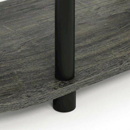 Corner TV stand in French Oak Grey/Black, durable composite wood, plastic