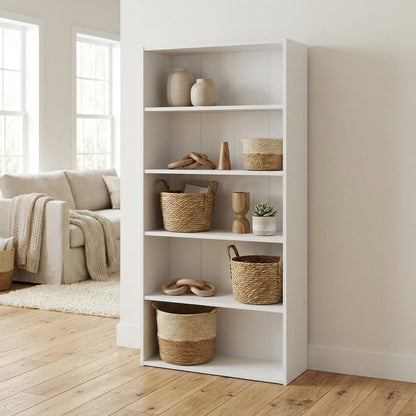 Wooden bookcase with clean design, sturdy construction, versatile storage