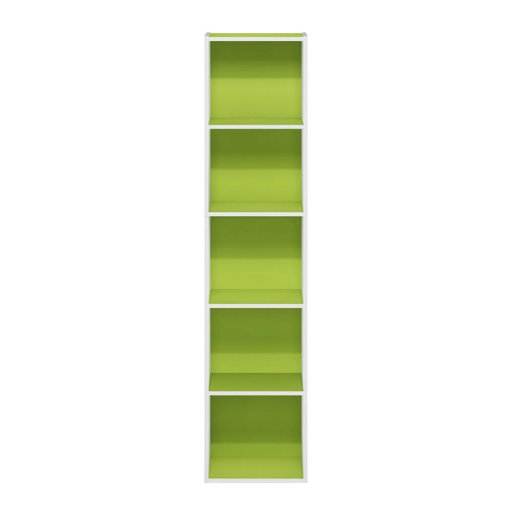 Green 5-Tier Open Shelf Bookcase with Wooden Construction