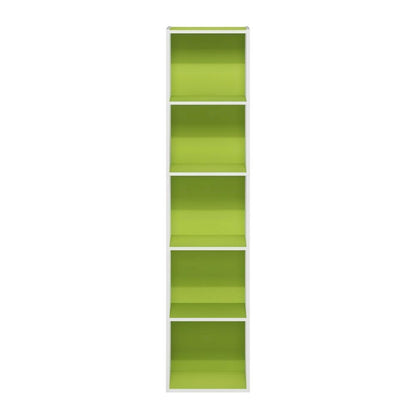 Green 5-Tier Open Shelf Bookcase with Wooden Construction