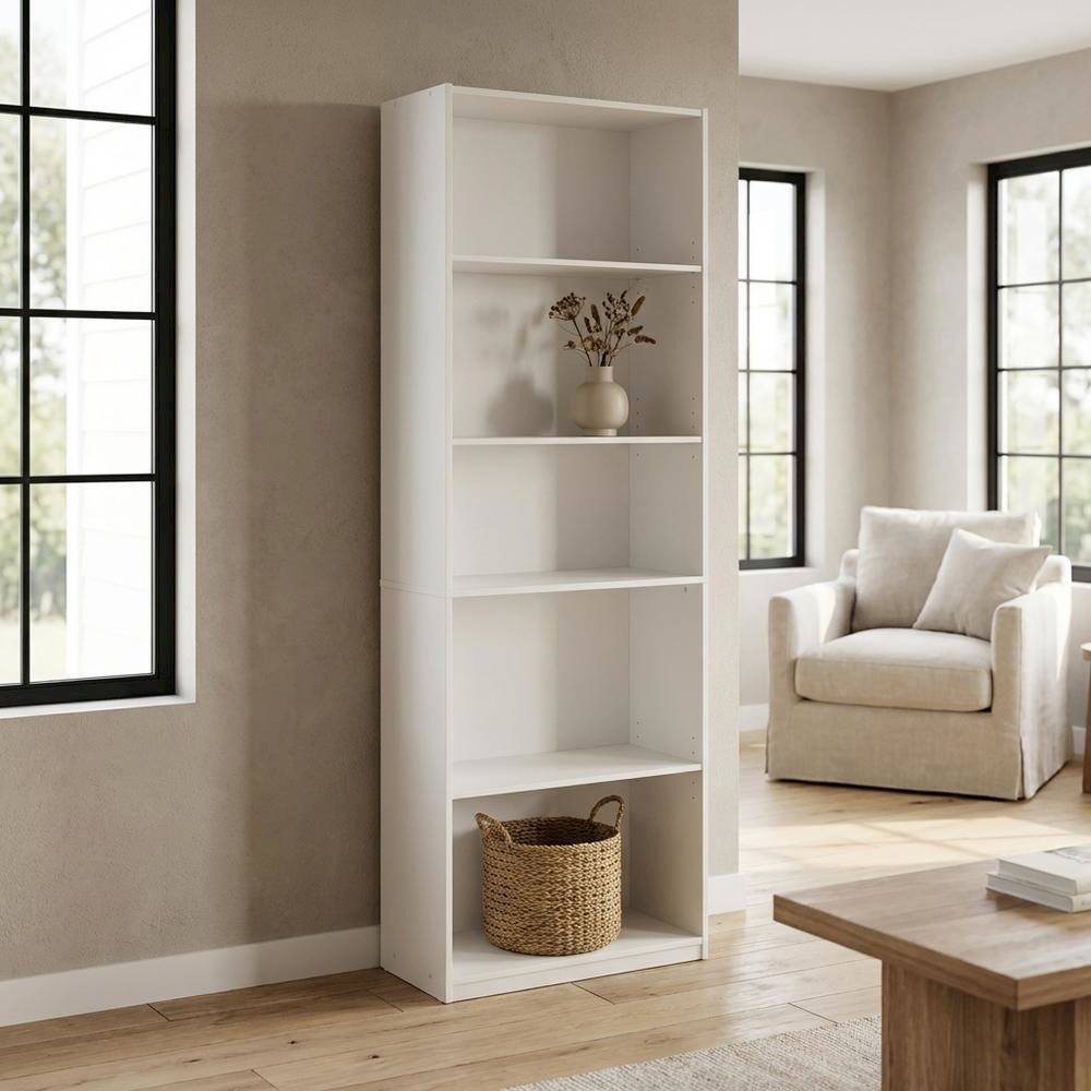 Wooden Bookcase with Adjustable Shelves for Home Office Storage