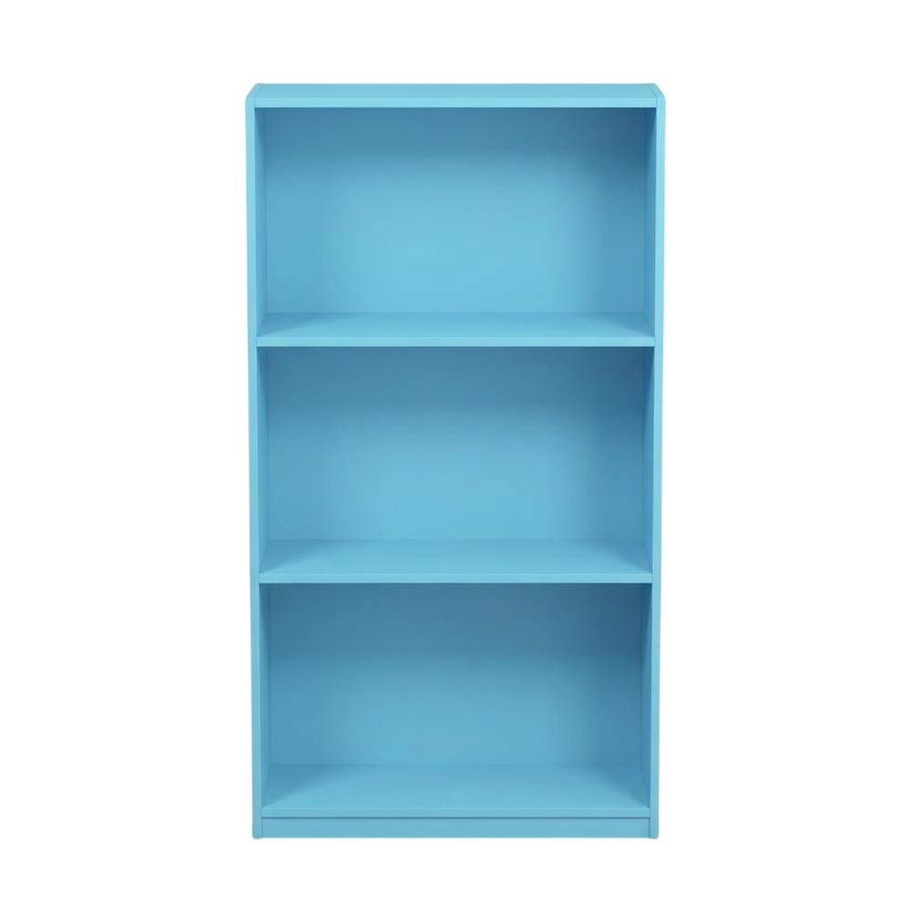 Light Blue 3-Tier Bookcase with Wooden Shelves for Organized Storage