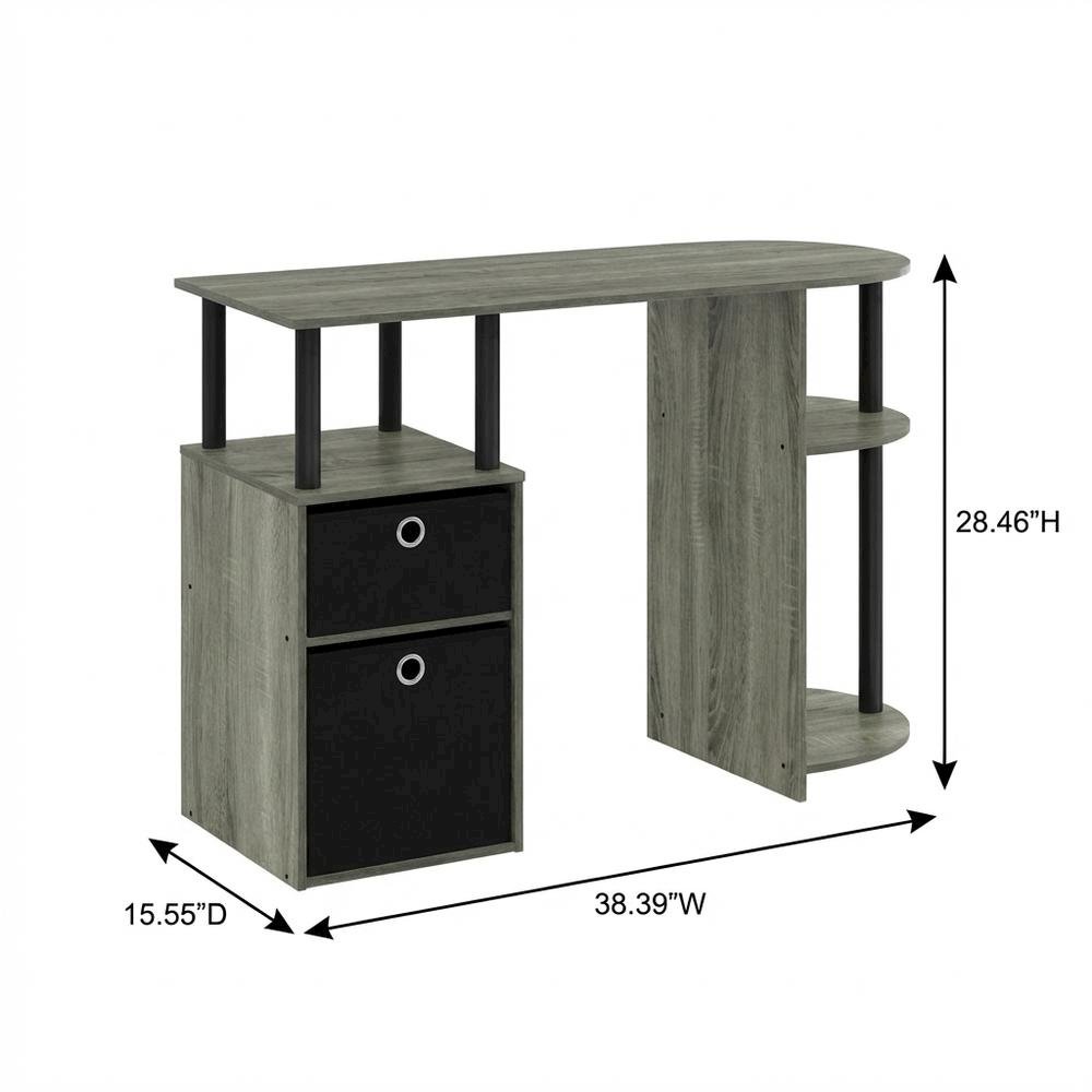 French Oak Grey/Black Study Desk with Bin Drawers for Home Office