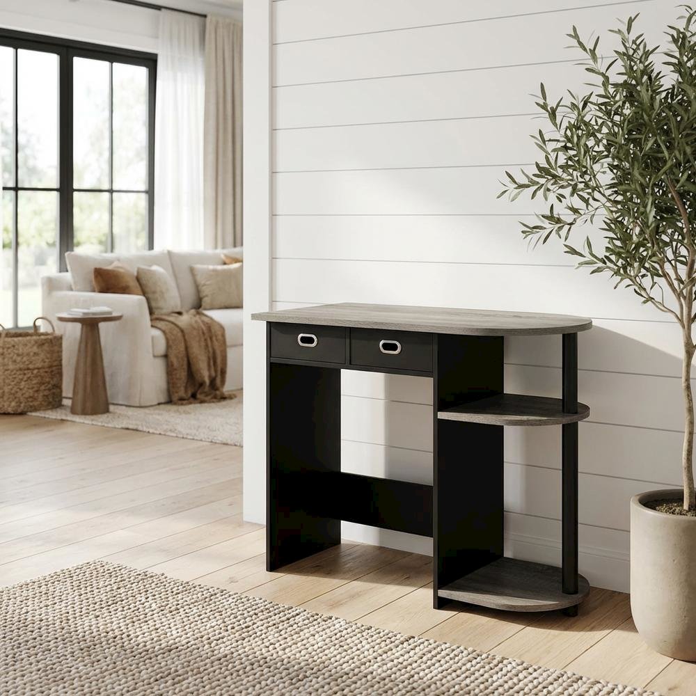 Black and Grey Laptop Desk with Steel Frame and Spacious Surface