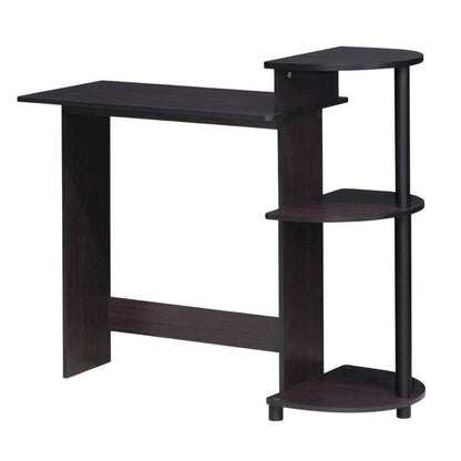 Compact Dark Walnut Computer Desk with Shelves for Efficient Workspace