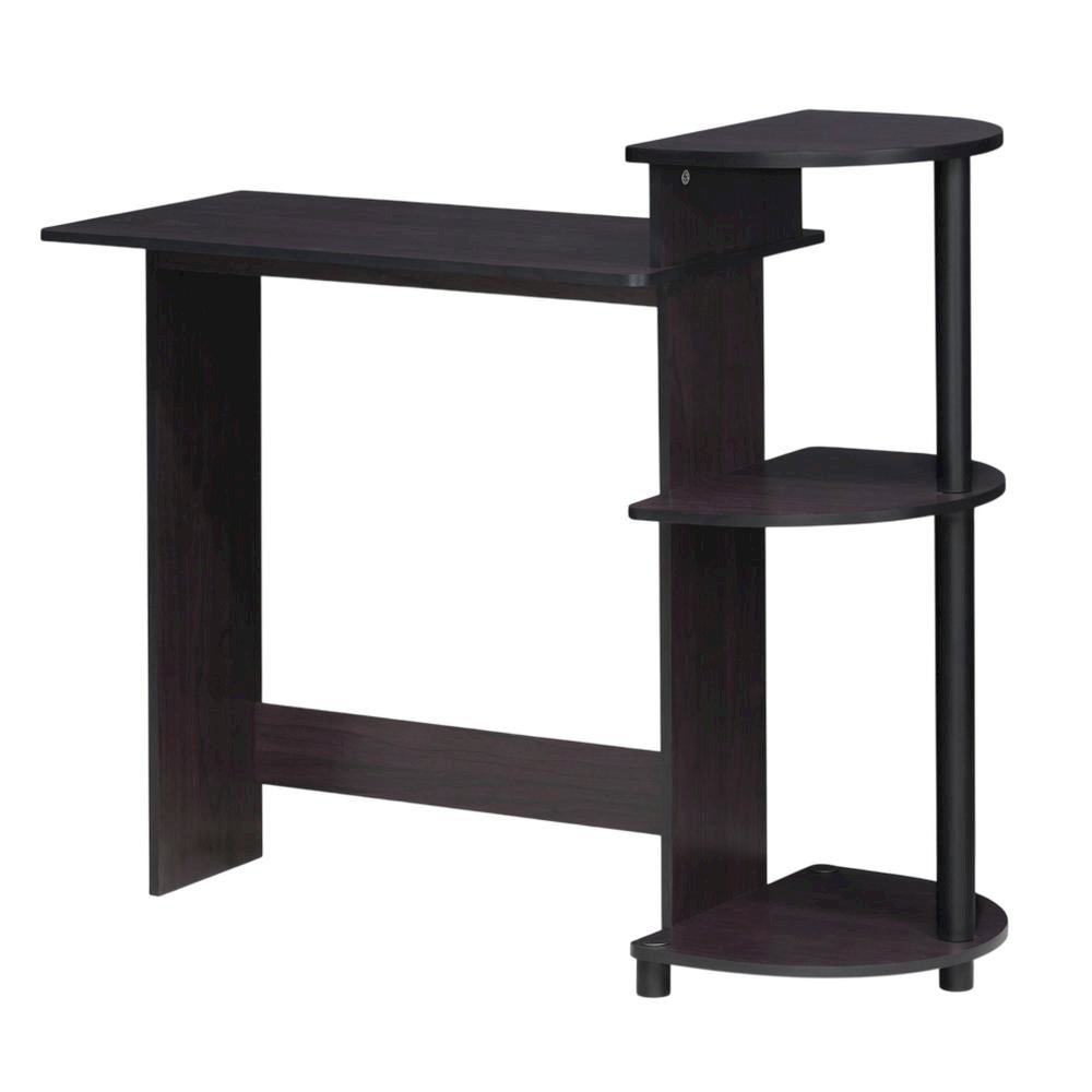 Compact Dark Walnut Computer Desk with Shelves for Efficient Workspace