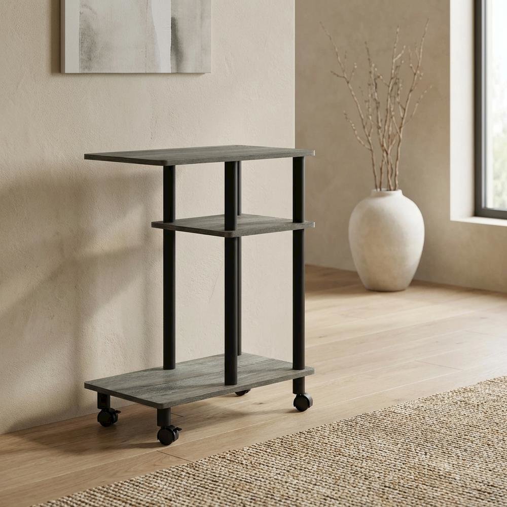 French Oak Grey, U-Shape Sofa Side Table, Rolling Casters