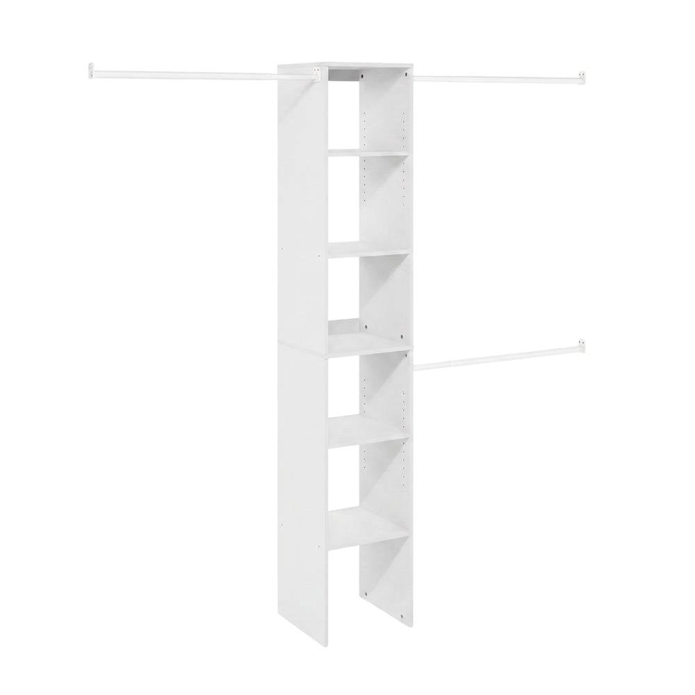 White Storage Shelf Tower with 3 Hanging Bars, 82 Inch Tall, Closet